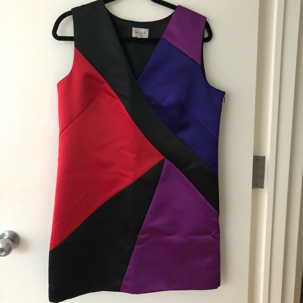 Milly Black Sheath Dress with Colorblock Detail